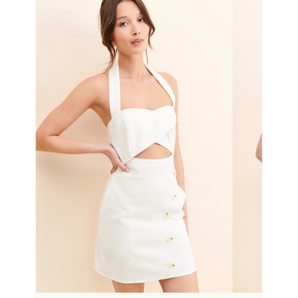 Mare Mare x Anthropologie White Cutout Halter Mini Dress Side Button Size S